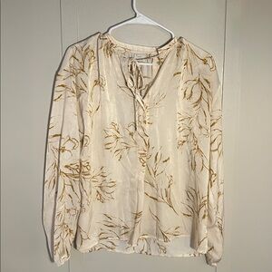 A New Day Off-white & Mustard/gold Print Satin Blend Blouse